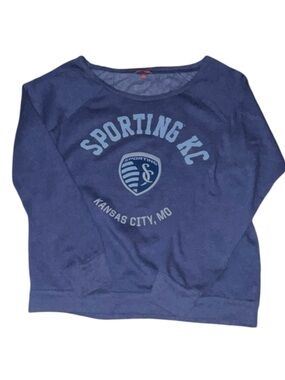 Mitchell & Ness Sporting KC Kansas City MLS Off Shoulder Sweatshirt Blue